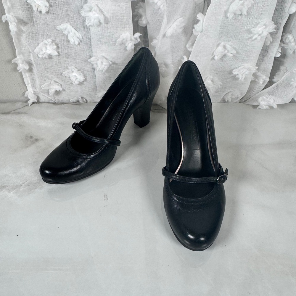 Antonio Melani Black Leather Mary Jane Pumps Heels Classic Timeless Size 7.5 M